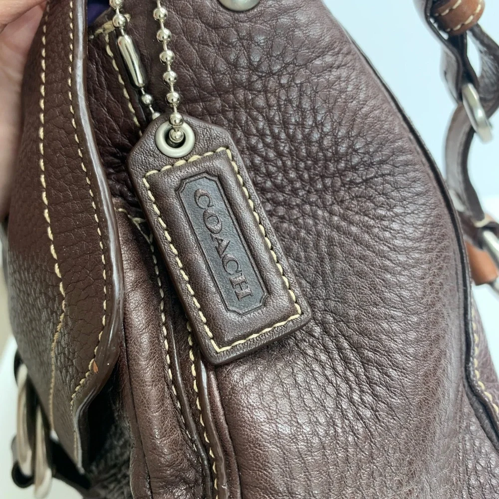 Vintage Y2K Coach Chelsea Bag Flap Hobo Brown Pebbled Leather Snap Closure